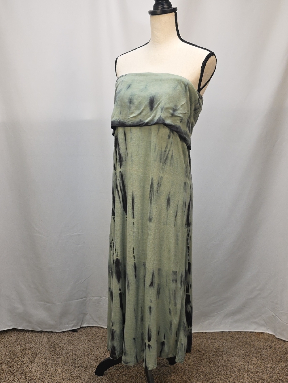 Billabong Olive Green Strapless Tie-Dye Maxi Dress